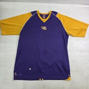 NIKE Team LSU Tigers Purple Coaches Athletic Shirt Gold Raglan Center Check‎ XXL